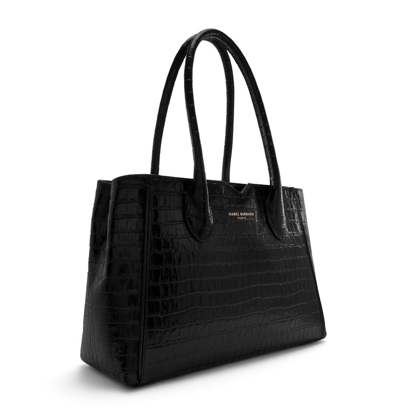 Isabel Bernard Honoré Cloe Midi Croco Zwarte Kalfsleren Handtas IB25082-201-zoom-