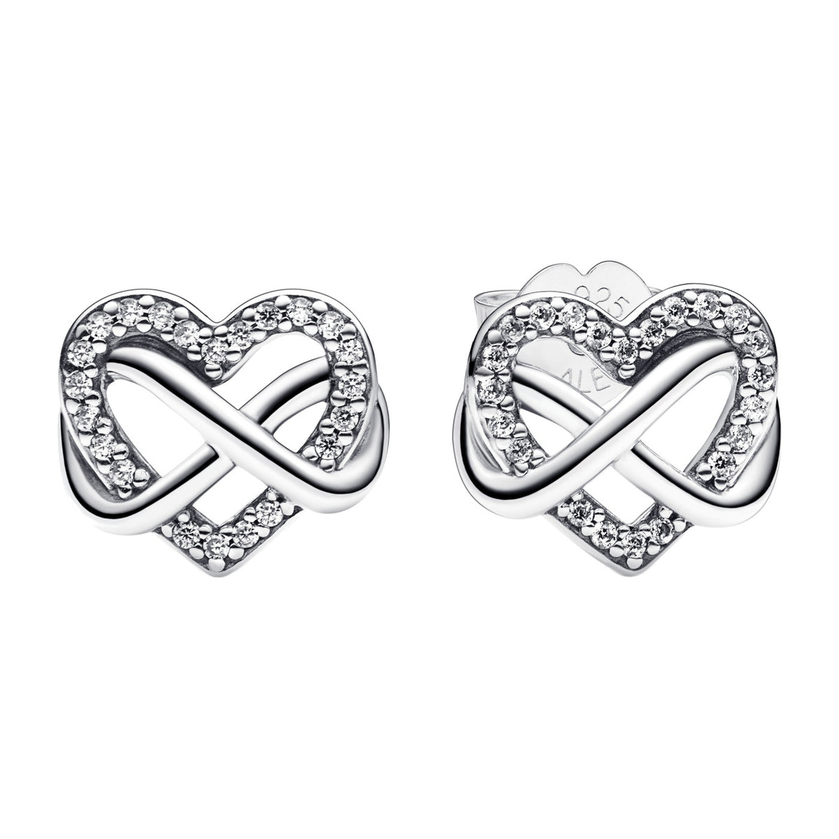 Pandora Moments 925 Sterling Silver Sparkling Infinity Heart Ear Studs 292667C01