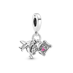 Pandora Places 925 Sterling Silver Airplane, Globe & Suitcase Charm 799435C01