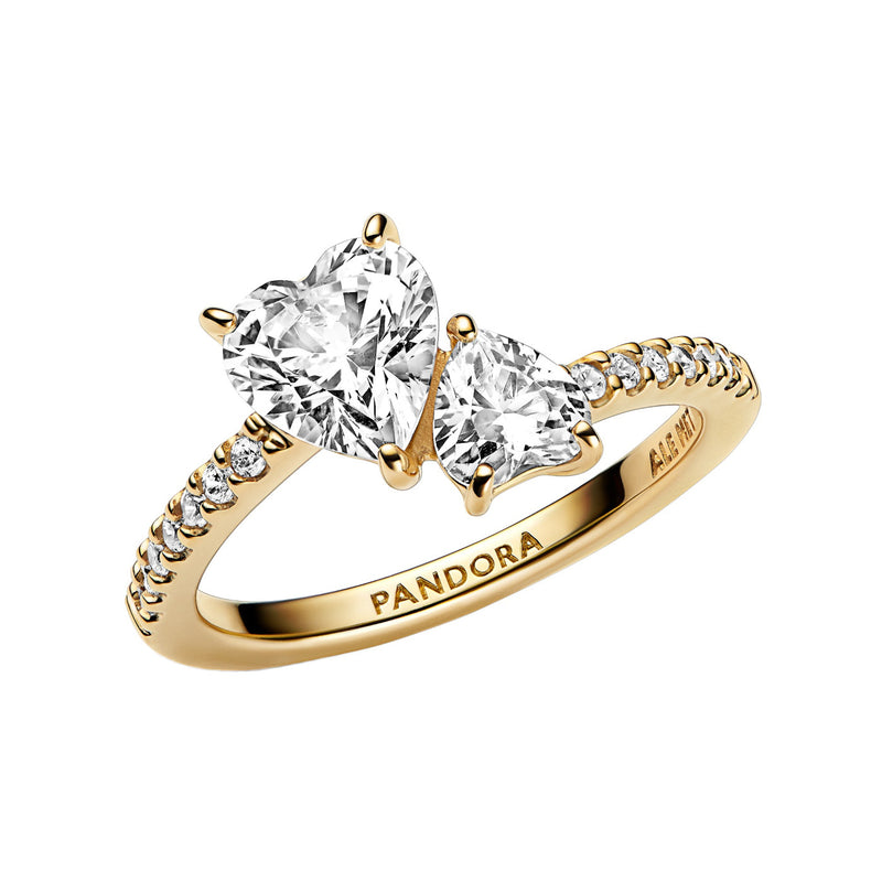 Pandora Timeless Double Heart Sparkling Ring 161198C01-58 with 14K Gold Plating-zoom-