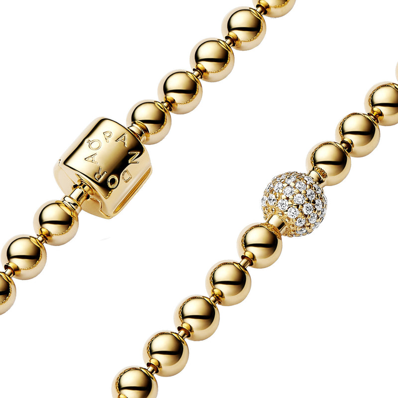 Pandora Signature Beads & Pavé Bracelet 568342C01-21with14 Carat Gold Plating-zoom-
