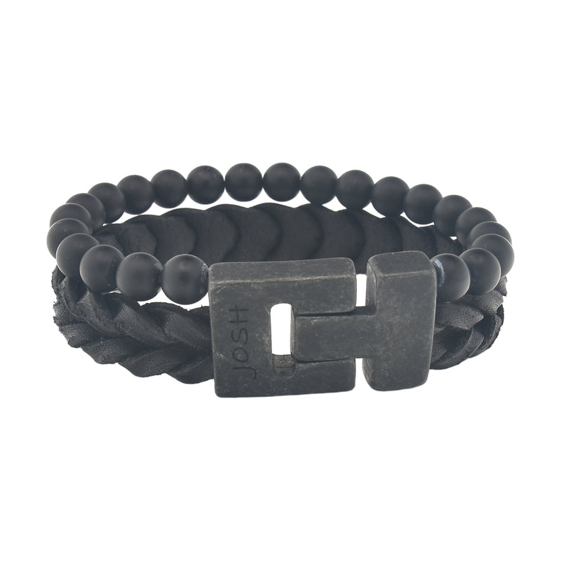 Josh Black Leather Bracelet 24995-BRA-VB/MATBLCK/M-zoom-
