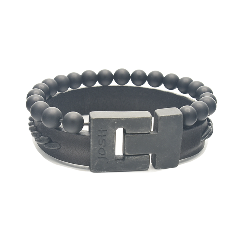 Josh Matte Black Leather Bracelet 25043VB/BLMB/LME-zoom-
