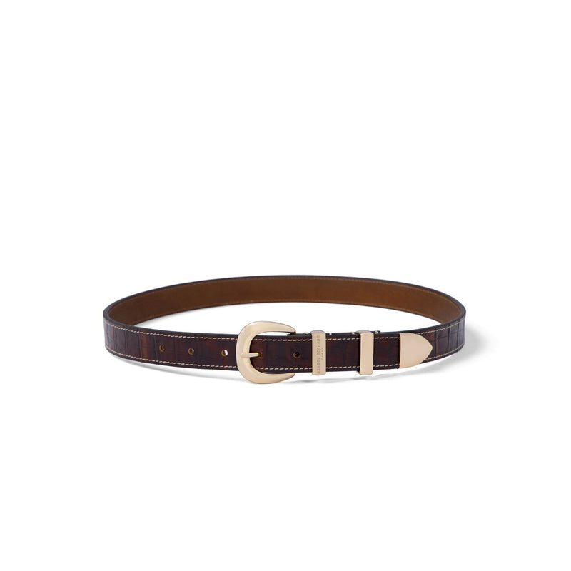 Isabel Bernard Rêveur Mathilde Croco Bruine kalfsleren riem met goud-kleurige gesp IB60020-230-90-zoom-
