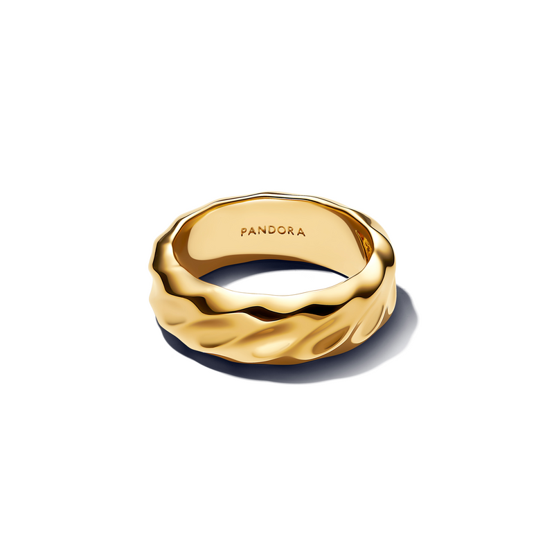 Pandora Essence Gold Plated Rippled Wide Band Ring 163886C00-54-zoom-