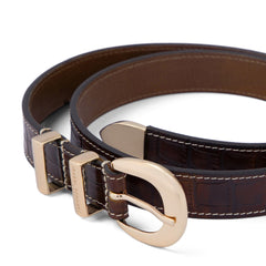 Isabel Bernard Rêveur Mathilde Croco Brown calfskin belt with gold-coloured buckle IB60020-230-90