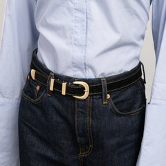 Isabel Bernard Rêveur Mathilde Suede Black belt with gold-coloured buckle IB60020-101-80