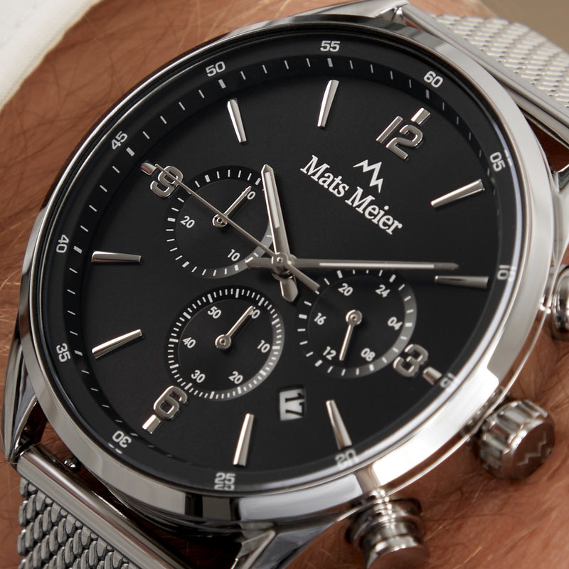 Mats Meier Grand Cornier Chronograaf Herenhorloge Zilverkleurig met Zwart MM00132-zoom-