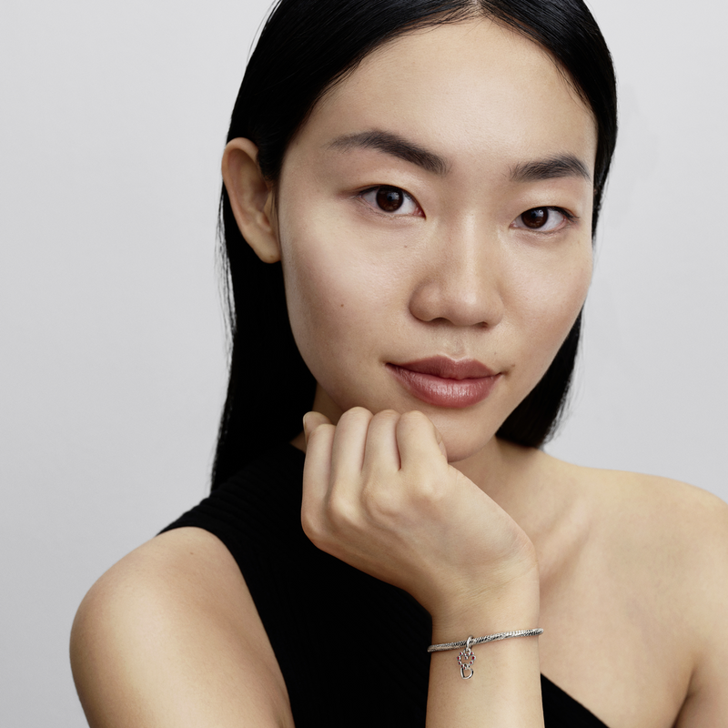 Pandora Moments 925 Sterling Silver Connected Hearts & Red Stones Pendant 794435C01-zoom-