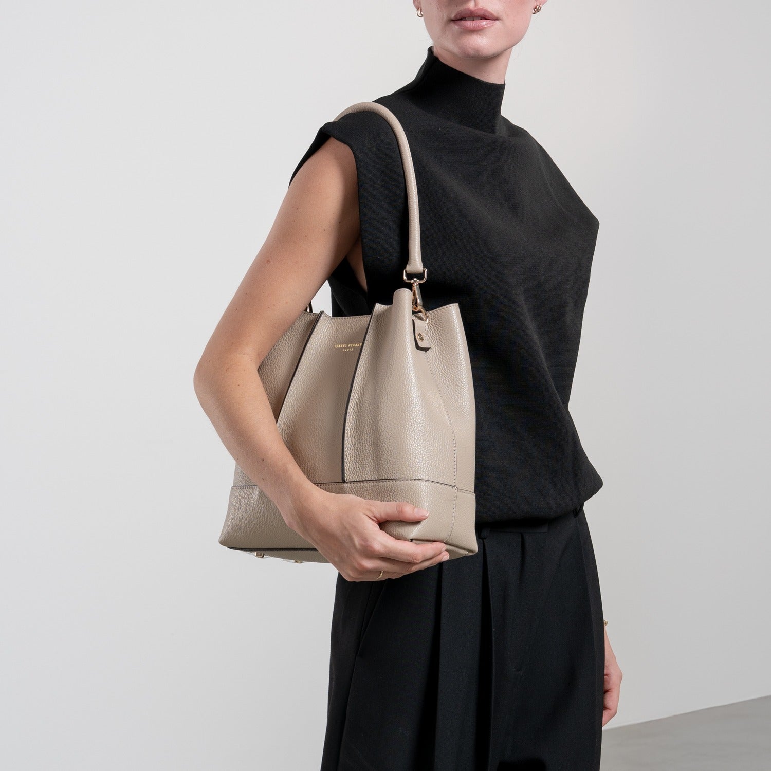 Isabel Bernard Femme Forte Macie Taupe Calfskin Shoulder Bag IB25074-078