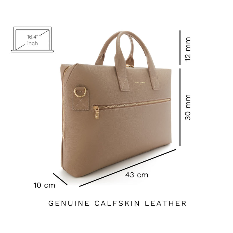 Isabel Bernard Honoré Anique Taupe Kalfsleren Handtas IB25070-zoom-