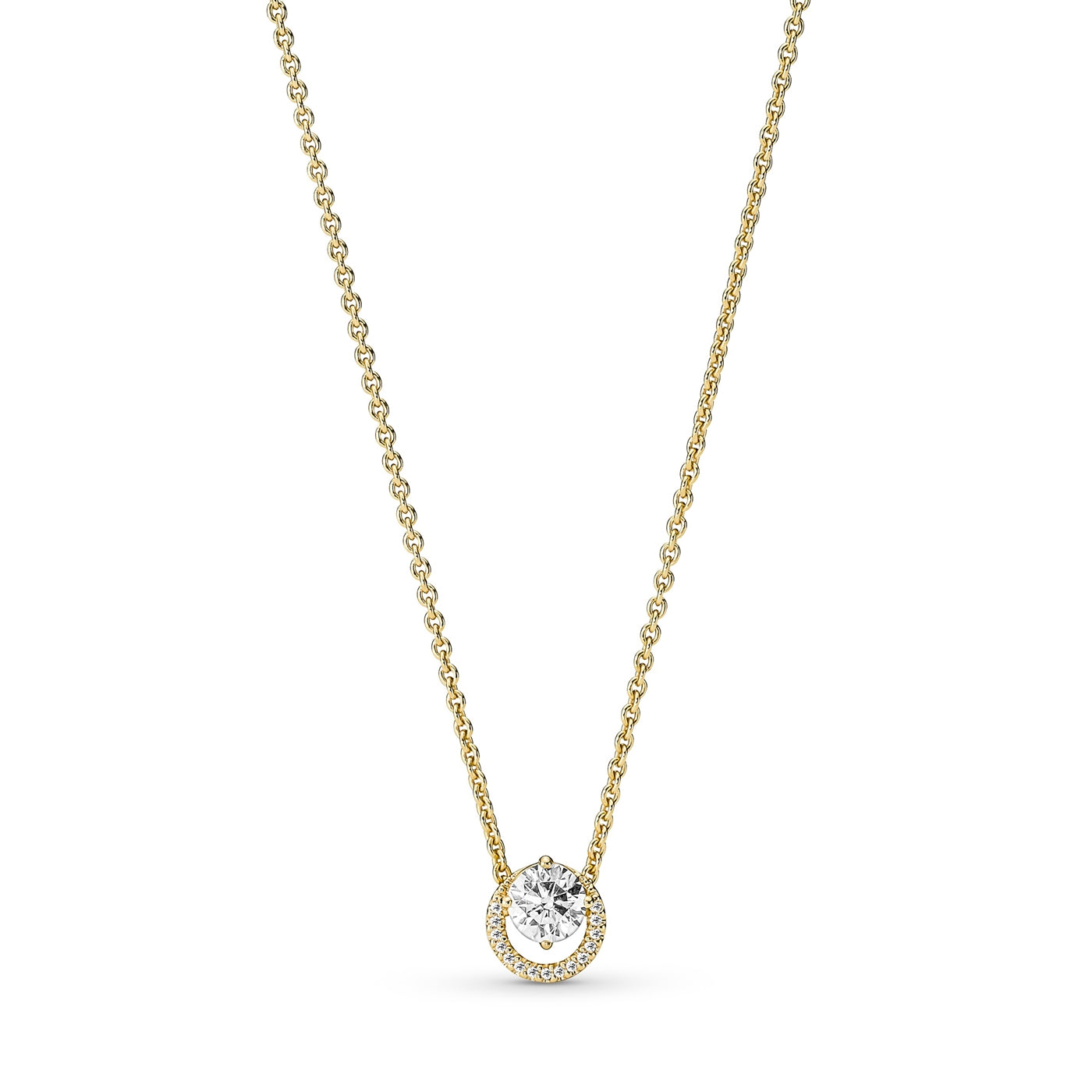 Pandora Timeless Gold-coloured Sparkling Round Halo Necklacewith14 Carat Gold Plating 361174C01-45 (Length: 45.00 cm)