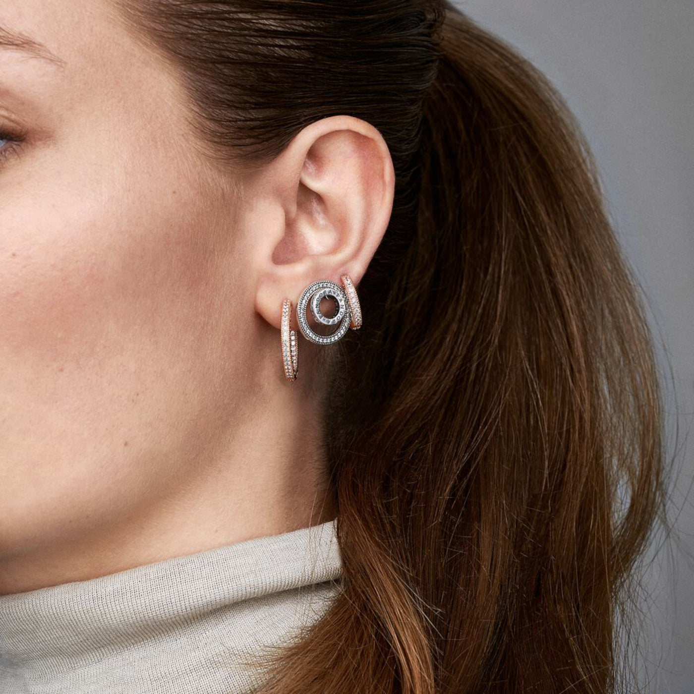 Pandora Signature Pavé Heart Hoop Earrings with 14 Carat RoseGold Plating 286317C01