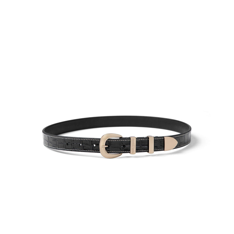 Isabel Bernard Rêveur Mathilde Croco Zwarte kalfsleren riem met goud-kleurige gesp IB60020-201-80-zoom-