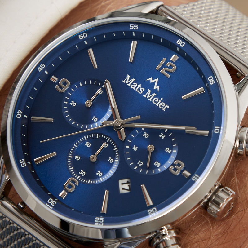 Mats Meier Grand Cornier Chronograaf Herenhorloge Zilverkleurig met Blauw MM00133-zoom-