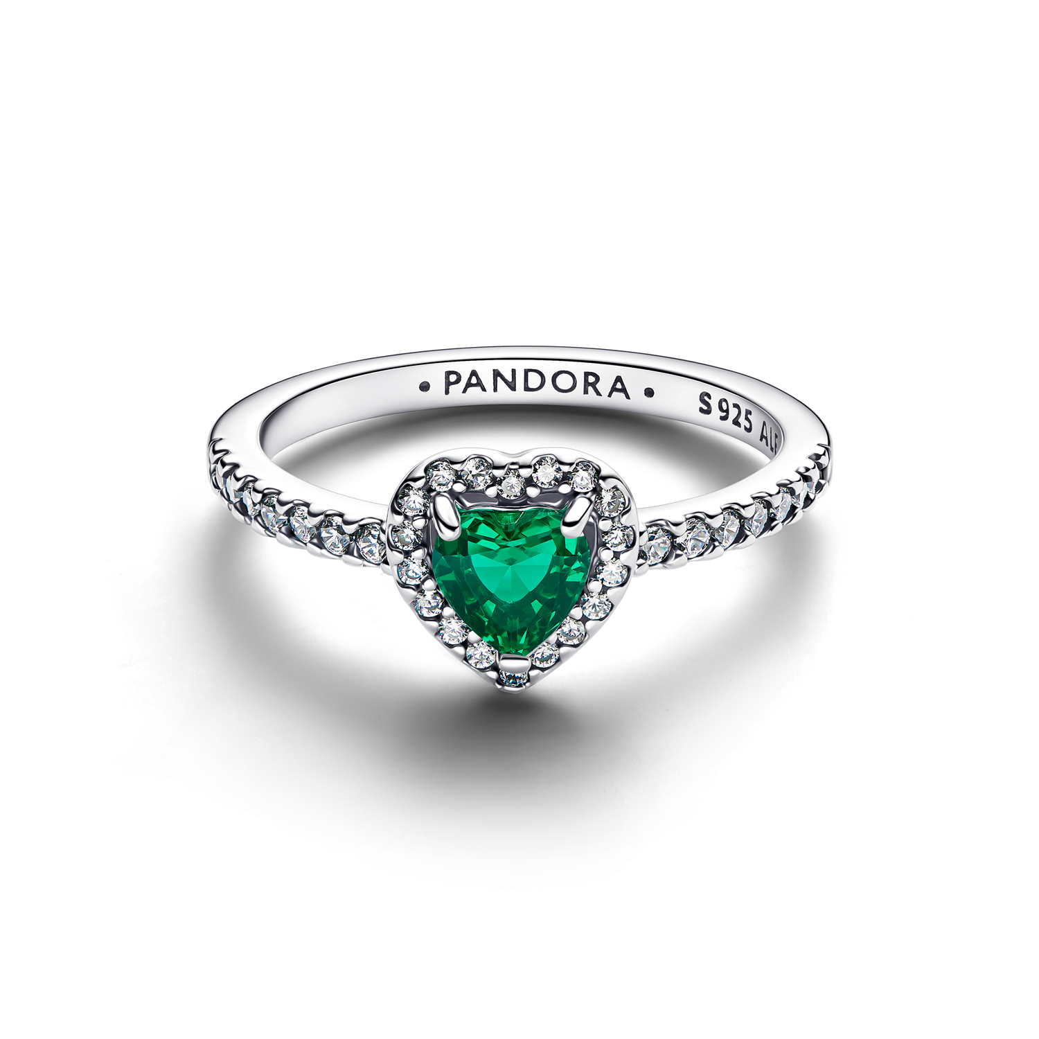 Pandora Timeless 925 Sterling Silver Elevated Royal Green Heart Ring 198421C07-54