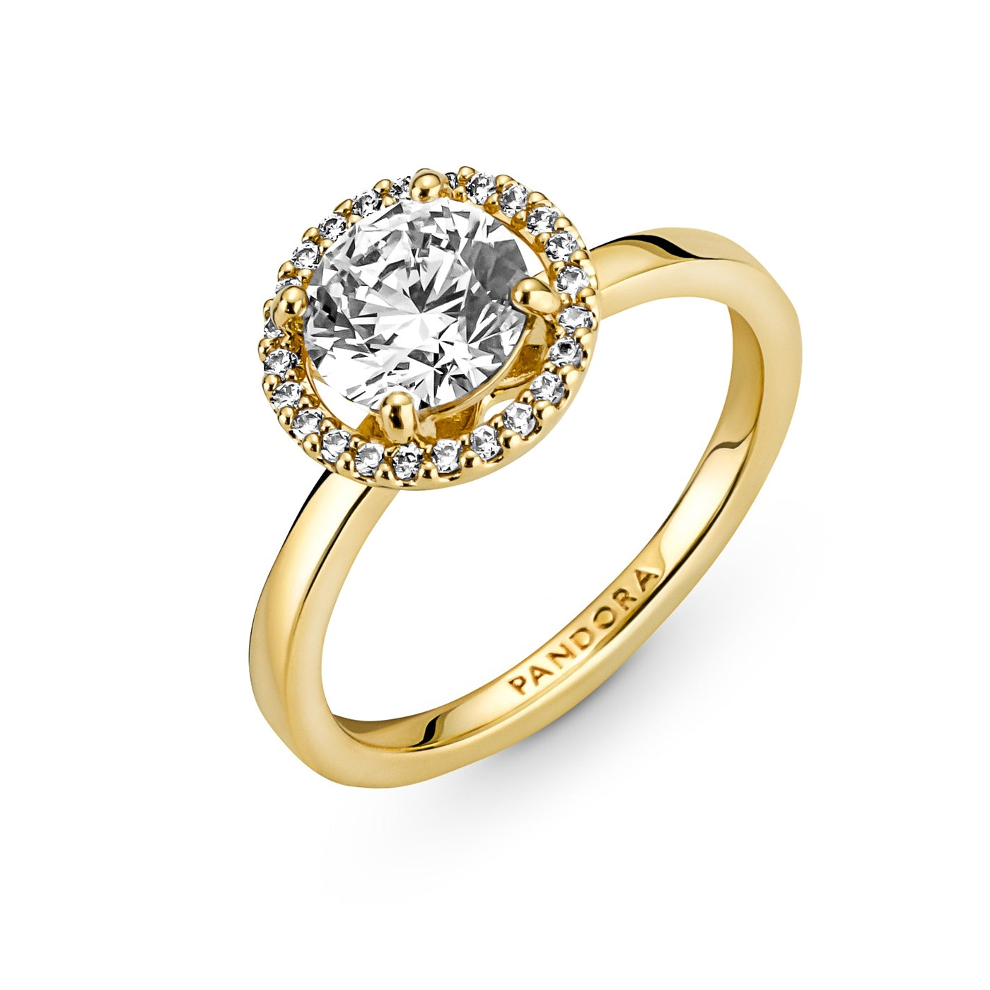 Pandora Timeless Gold-coloured Sparkling Round Halo Ring with 14 Carat Gold Plating 161234C01-52