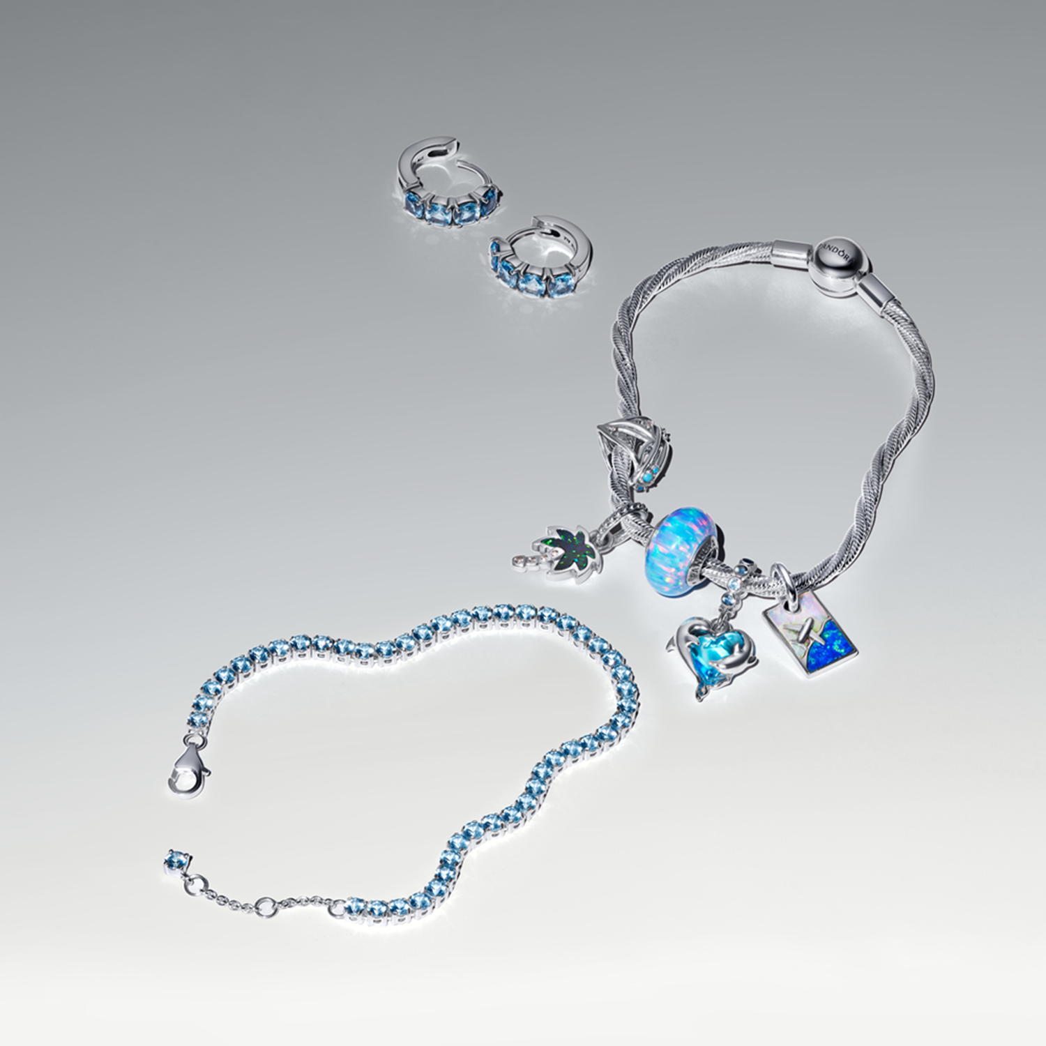 Pandora Timeless 925 Sterling Silver Sparkling Light Blue Tennis Bracelet 591469C03-18