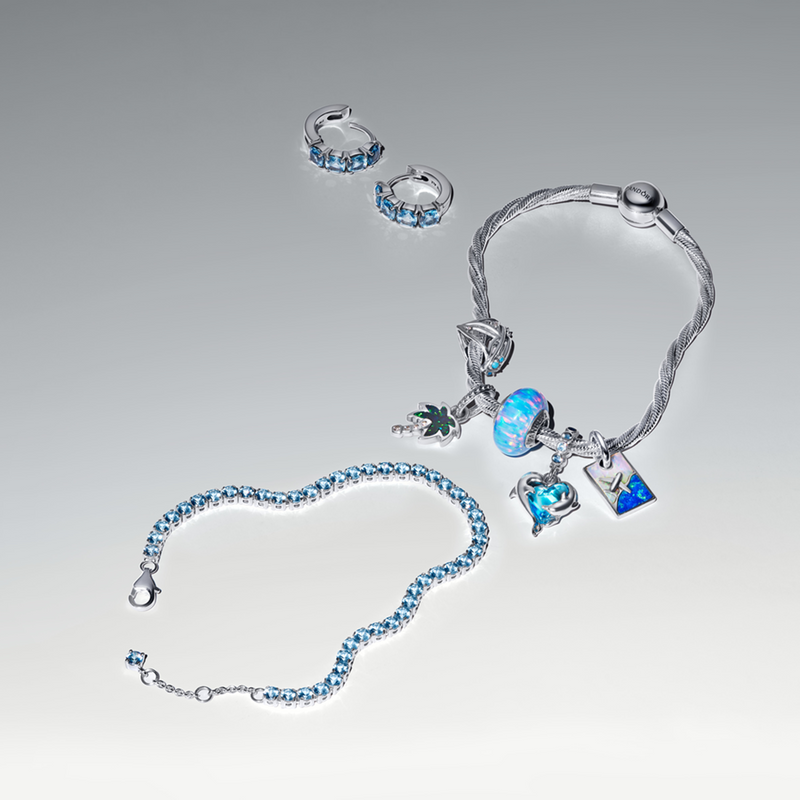 Pandora Timeless 925 Sterling Zilveren Sprankelende Lichtblauwe Tennisarmband 591469C03-18-zoom-