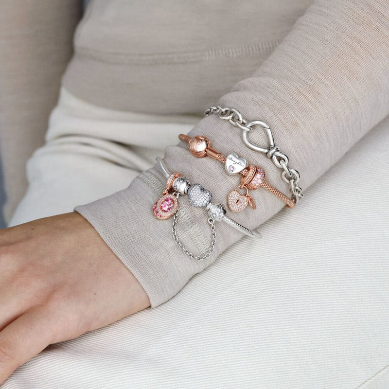 Pandora Silver Pave Heart Bracelet 590727CZ-16 (16.00 cm)-zoom-