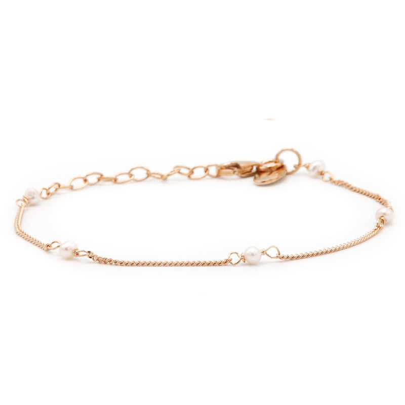 Karma 925 Sterling Silver Rosegold coloured Tiny Pearls Bracelet 94126RP (Length: 16.50 - 19.00 cm)-zoom-