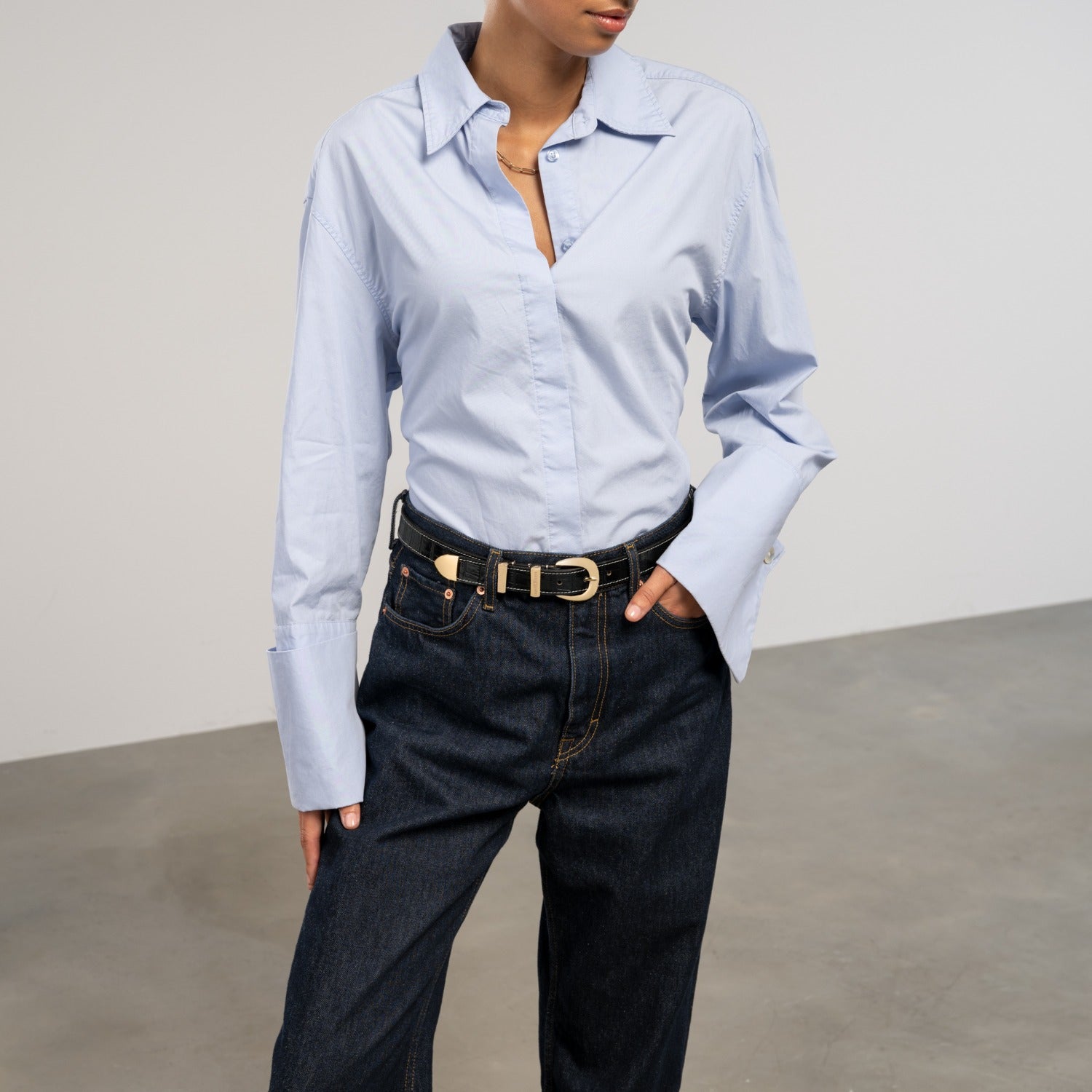 Isabel Bernard Rêveur Mathilde Croco Black calfskin belt with gold-coloured buckle IB60020-201-80