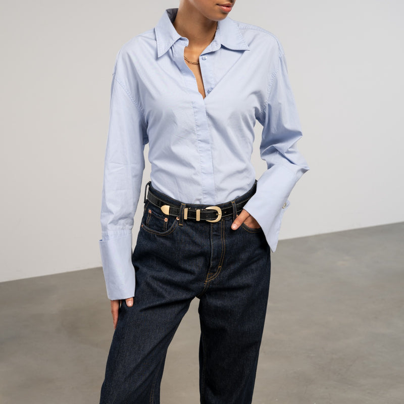 Isabel Bernard Rêveur Mathilde Croco Zwarte kalfsleren riem met goud-kleurige gesp IB60020-201-80-zoom-