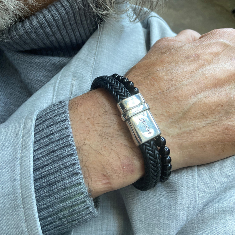 Josh Black Natural Stone Bracelet 09333SL/BLCK/MED-zoom-