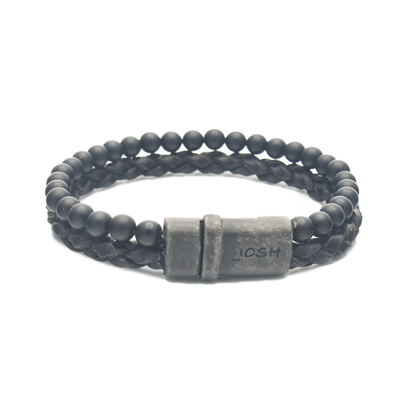 Josh Matte Black Leather Gemstone Bracelet 09338VB/BLMB/MED-zoom-