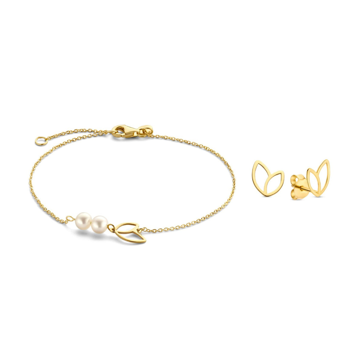 Isabel Bernard Cadeau d'Isabel 14 karat gold bracelet and ear studs gift set with freshwater pearls IB90185