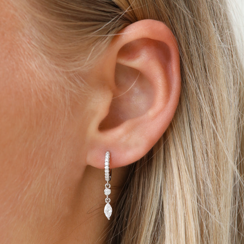 Karma 925 Sterling Silver Zirconia Hanging Hoop Earrings A68S-zoom-