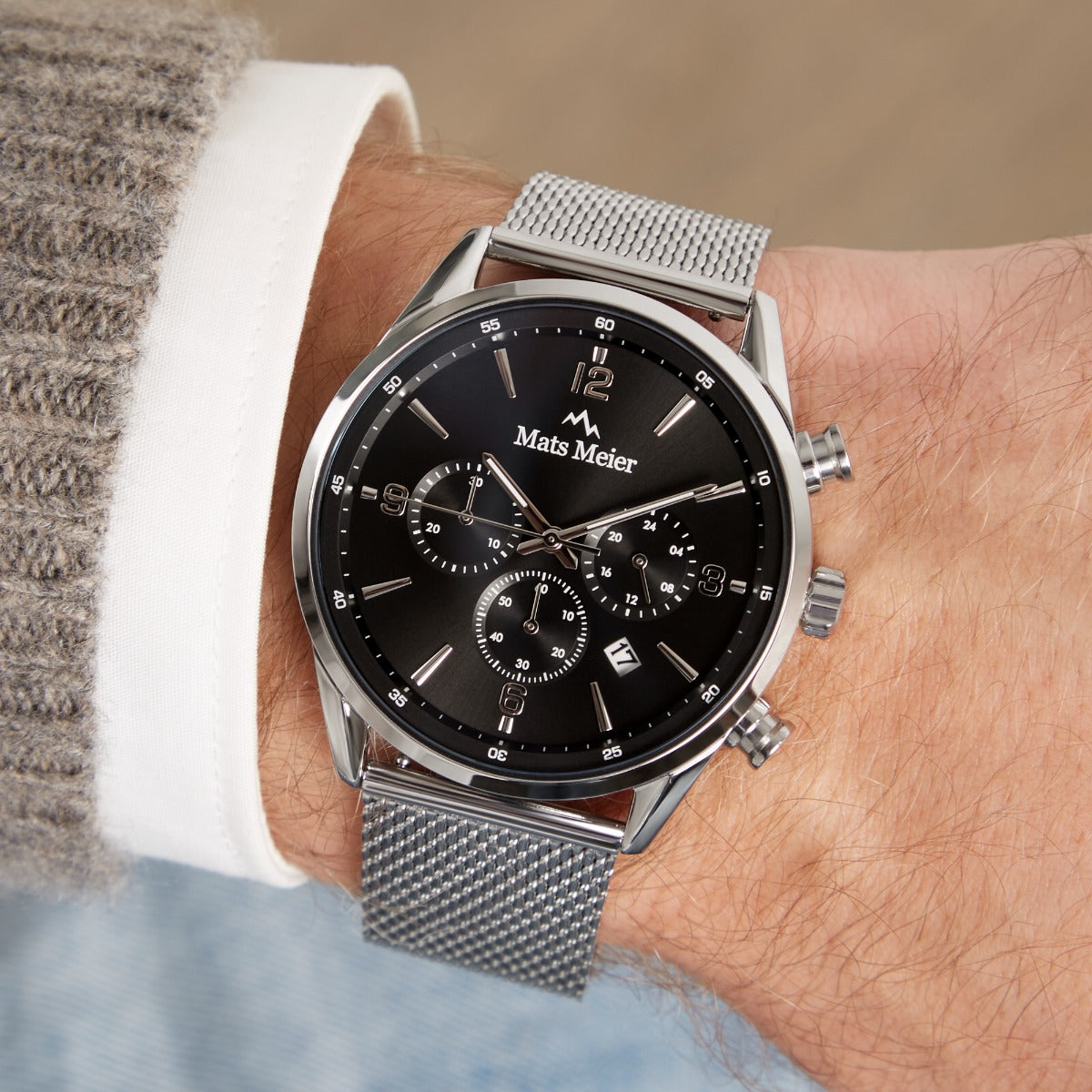 Mats Meier Grand Cornier chronograph men's watch silver colored with black MM00132