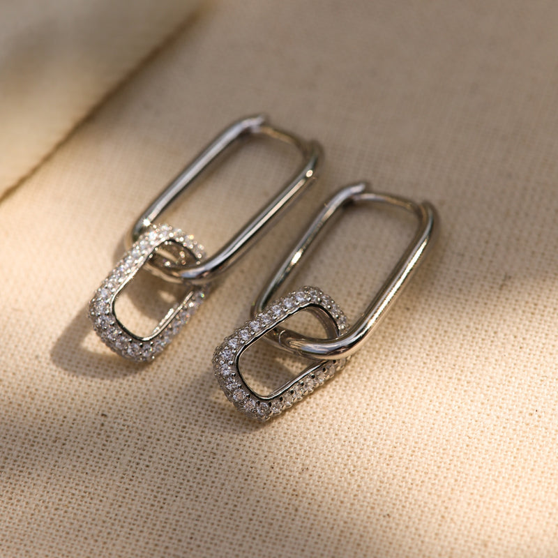 Karma 925 Sterling Silver Zirconia Densely Hoop Earrings H232S-zoom-