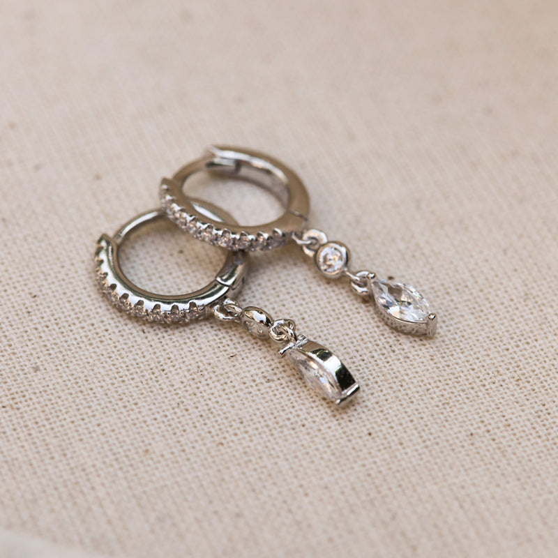 Karma 925 Sterling Silver Zirconia Hanging Hoop Earrings A68S-zoom-