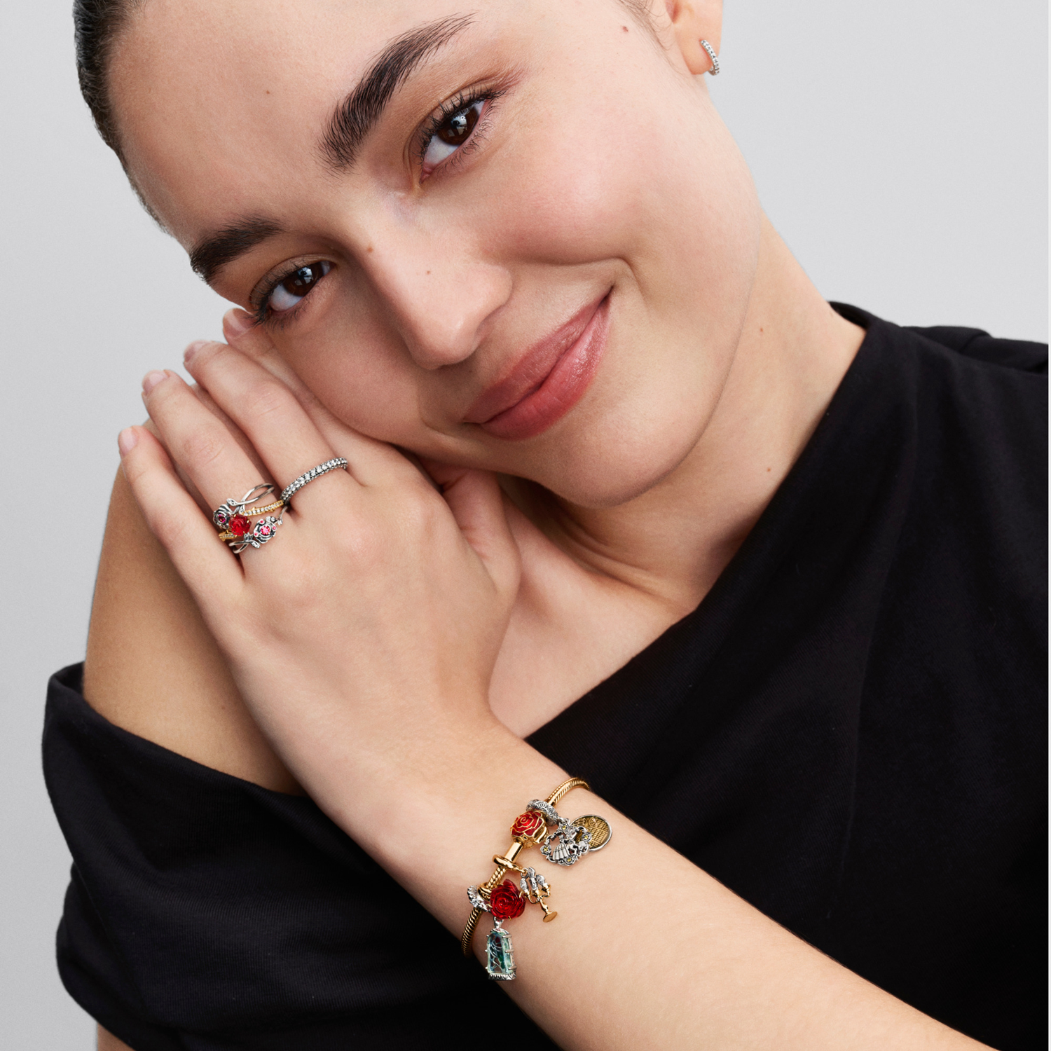 Pandora Collabs Gold Plated Disney Beauty and The Beast Rose 764018C01