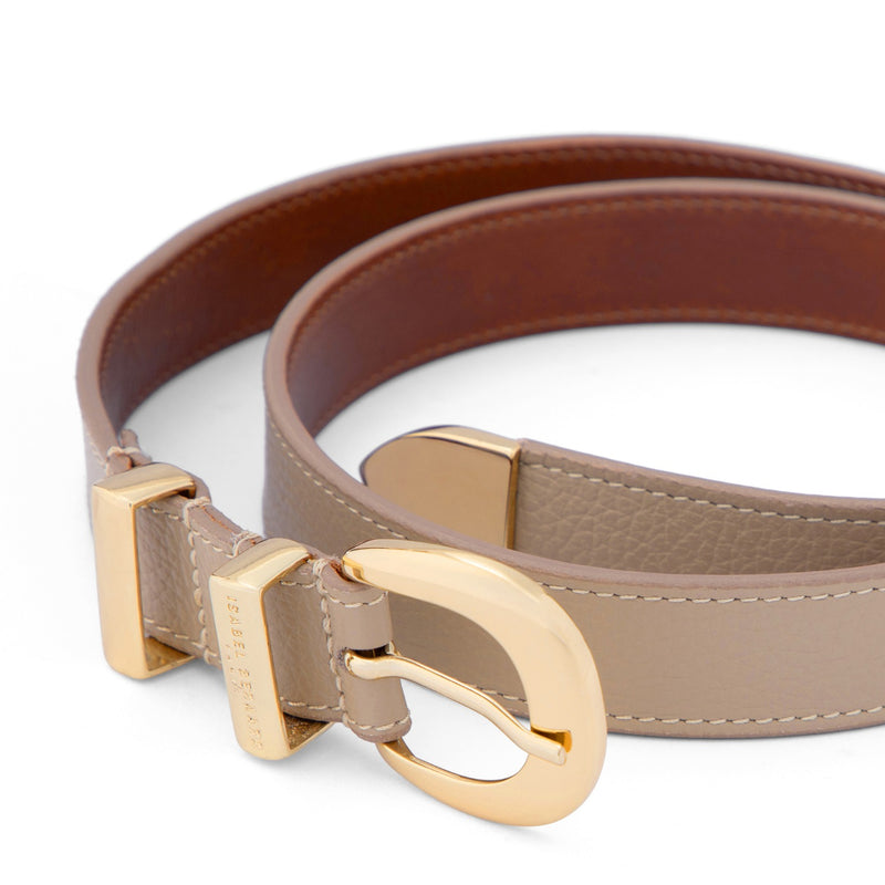 Isabel Bernard Rêveur Mathilde taupe kalfsleren riem met goud-kleurige gesp IB60020-078-95-zoom-