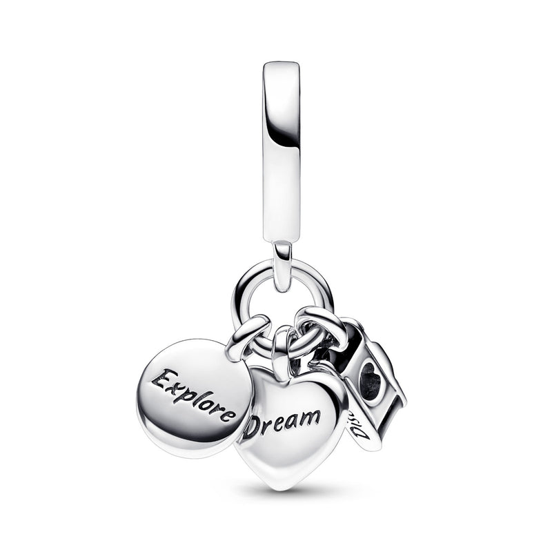 Pandora Moments 925 Sterling Silver Camera, Heart And Compass Charm 792703C01-zoom-