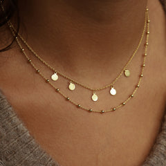 Karma 925 Sterling Silver Discus Dots Double Necklace T88