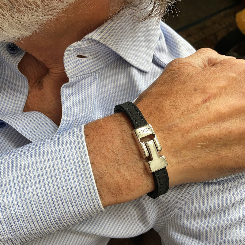 Josh Black Leather Bracelet 25036SL/BLCK/LME-zoom-