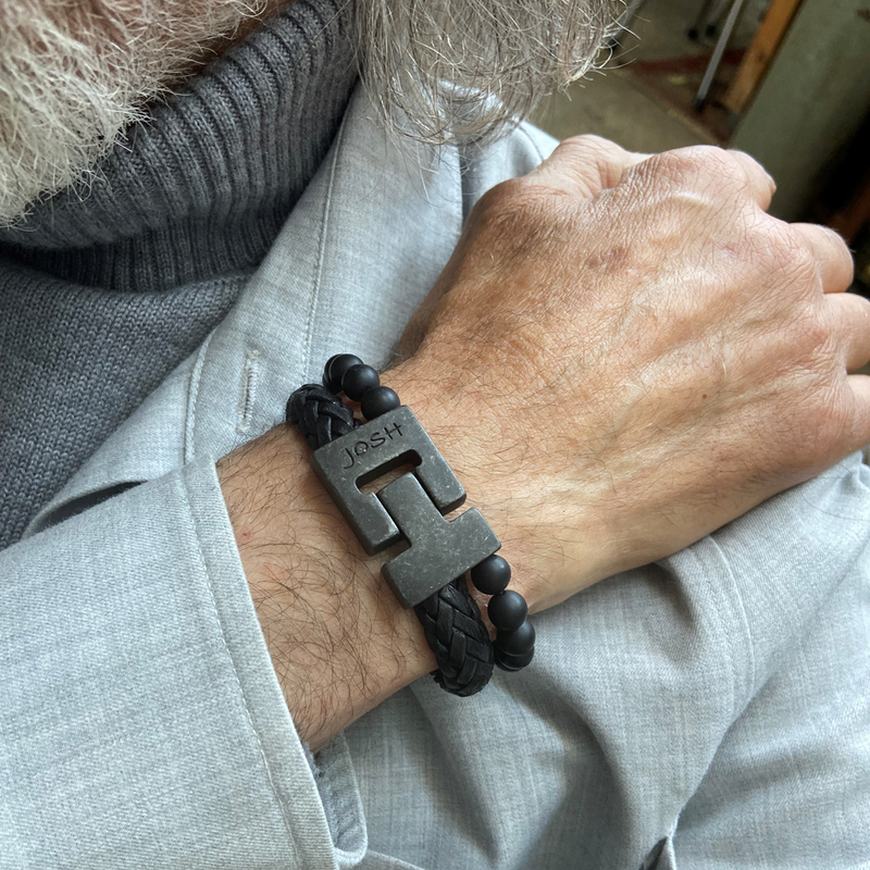 Josh Black Natural Stone Bracelet 25024VB/BLON/LME-zoom-