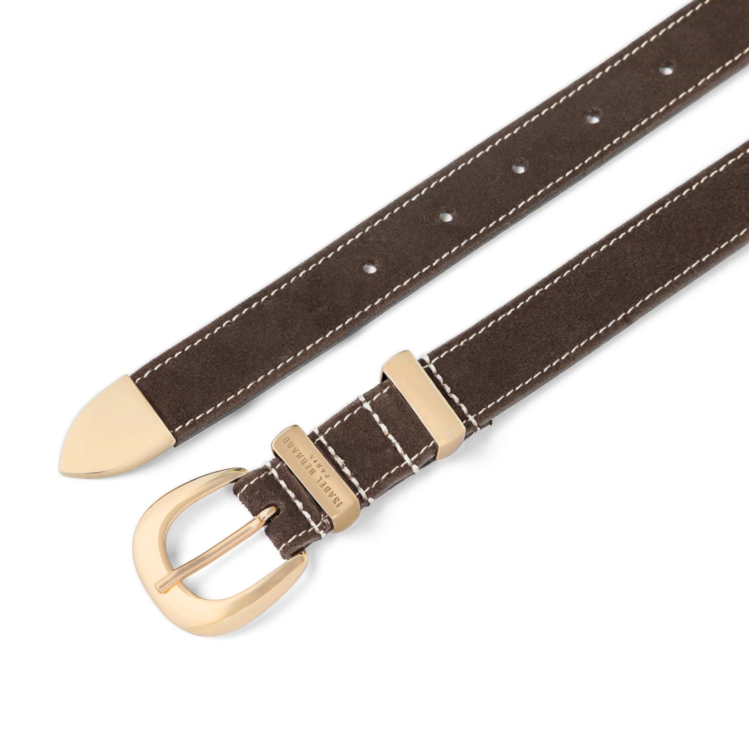 Isabel Bernard Rêveur Mathilde Suede Dark Brown belt with gold-coloured buckle IB60020-131-85