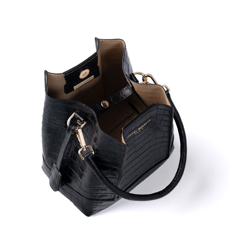 Isabel Bernard Femme Forte Minette Croco Zwarte Kalfsleren Handtas IB21114-201-zoom-
