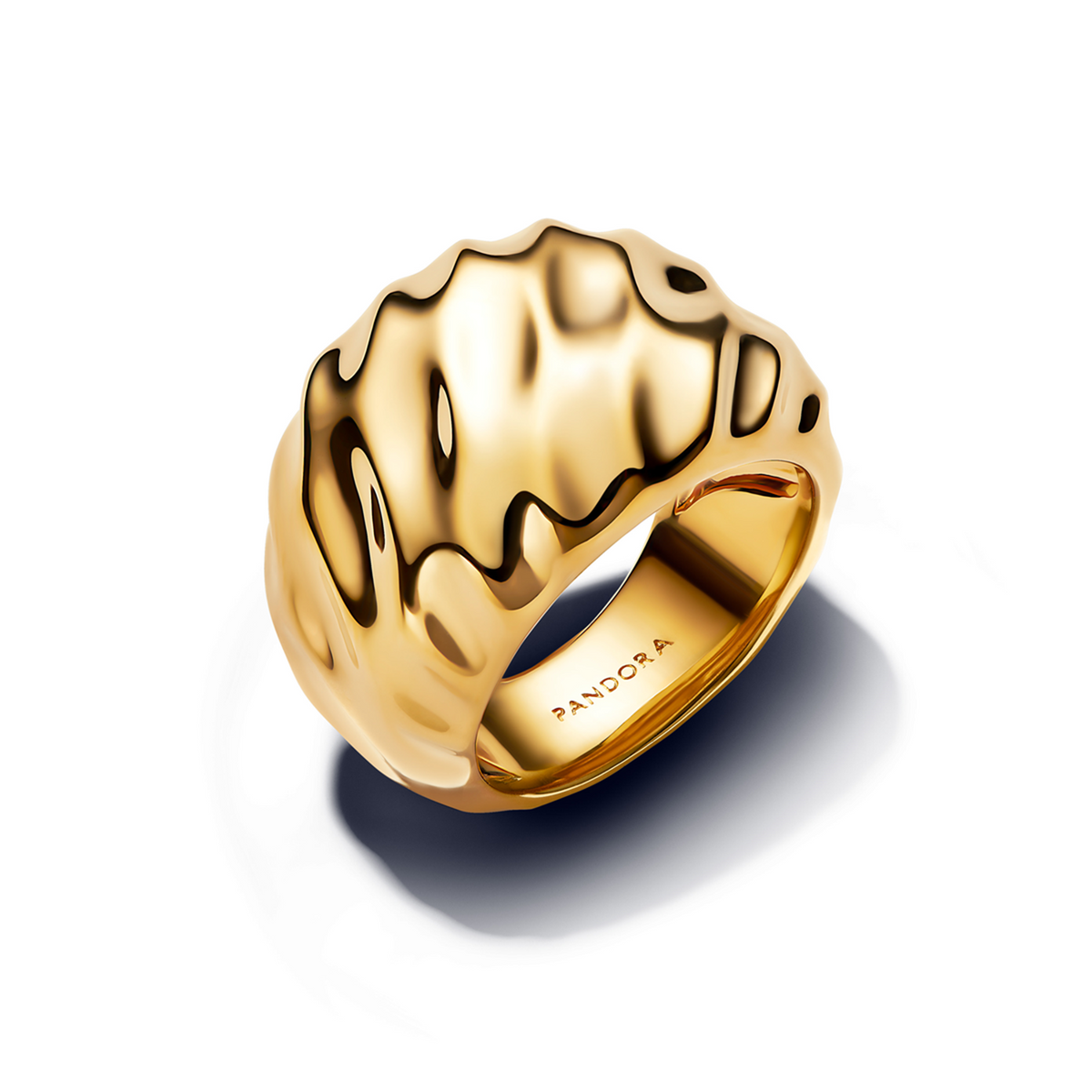 Pandora Essence Gold Plated Rippled Statement Ring 163884C00-52