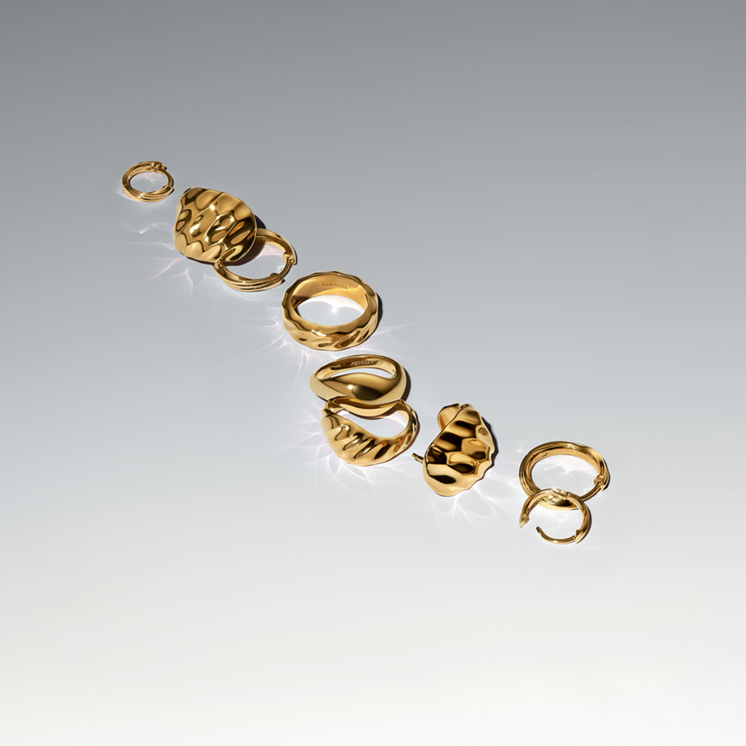 Pandora Essence Gold Plated Rippled Wide Band Ring 163886C00-54