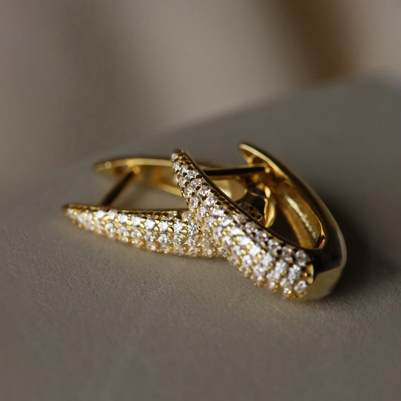 Karma 925 Sterling Silver Gold-coloured Zirconia Oval Hoop Earrings M3214GP-zoom-