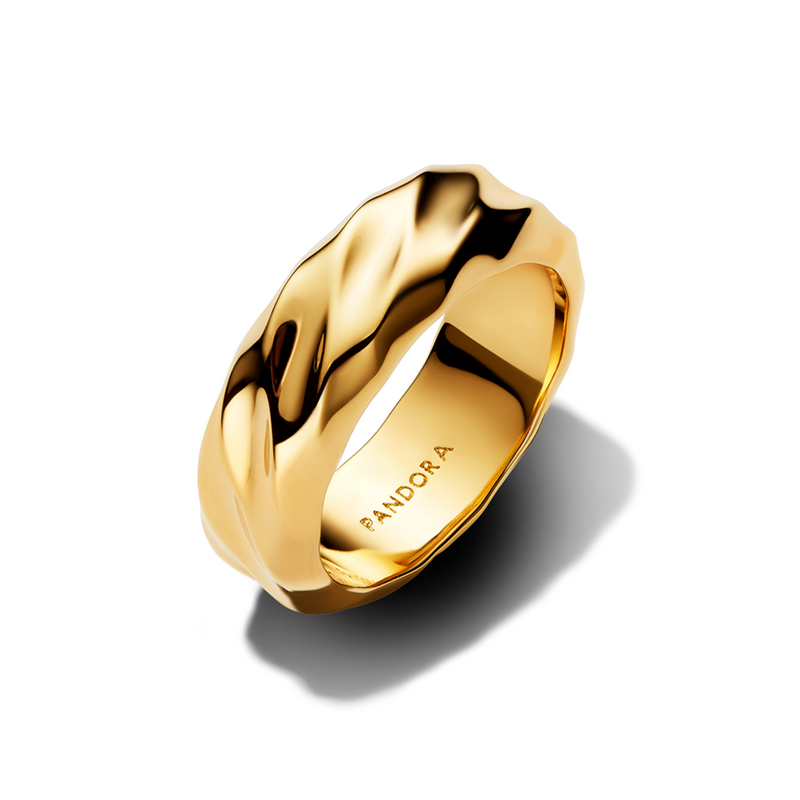 Pandora Essence Gold Plated Rippled Wide Band Ring 163886C00-54-zoom-
