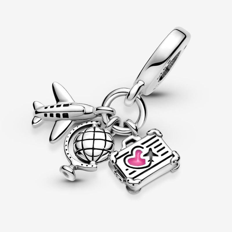 Pandora Places 925 Sterling Silver Airplane, Globe & Suitcase Charm 799435C01-zoom-