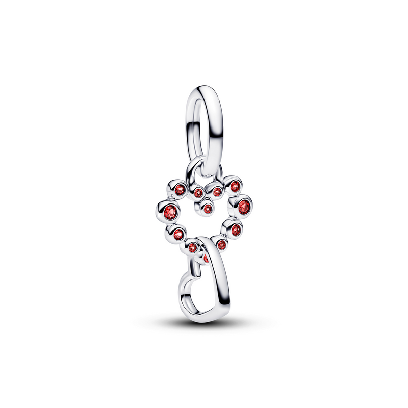 Pandora Moments 925 Sterling Silver Connected Hearts & Red Stones Pendant 794435C01-zoom-