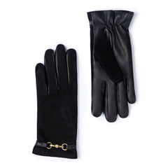Isabel Bernard Honoré Marcelia black goatskin suéde leather gloves IB67001-101-7.5