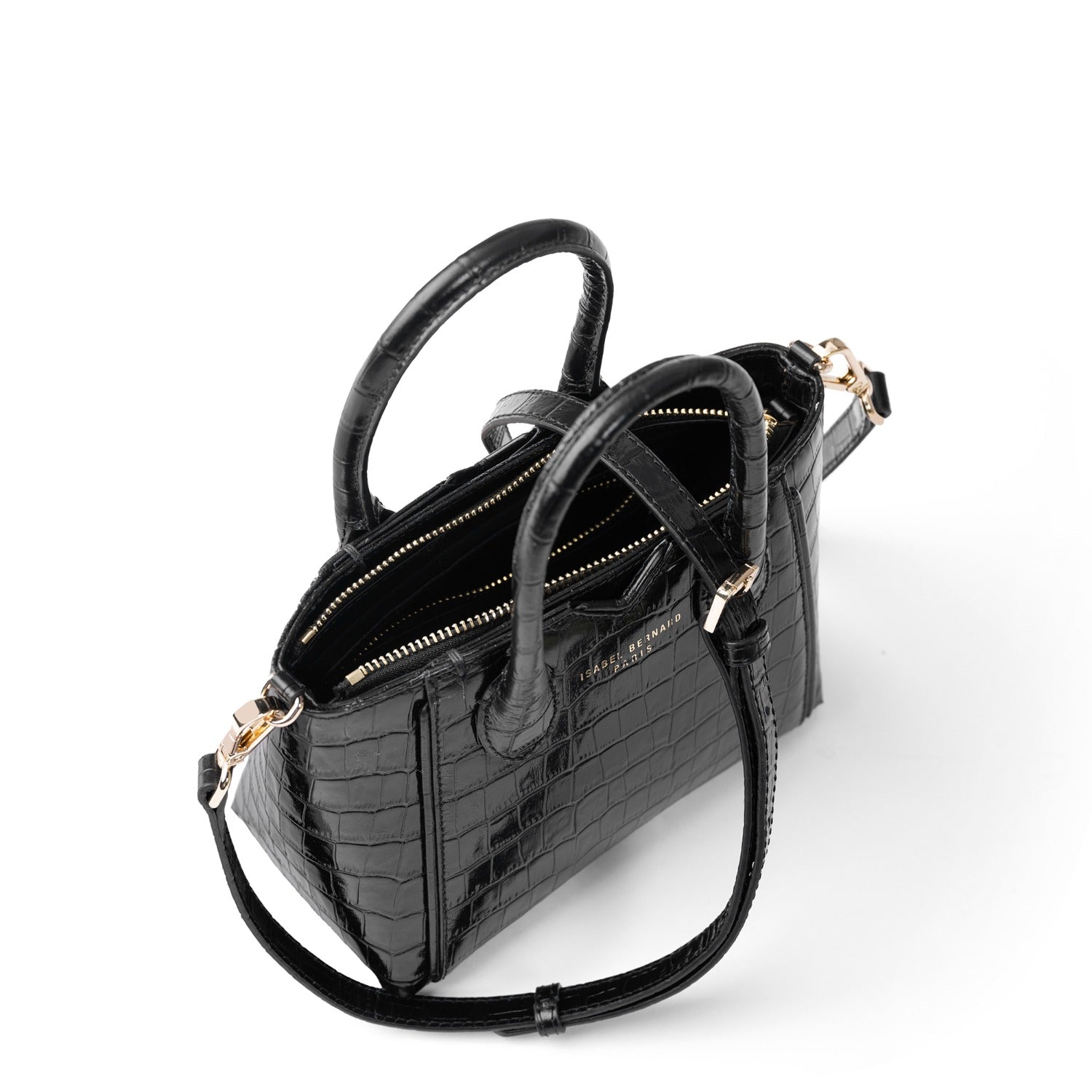 Isabel Bernard Honoré Cloe Mini Croco Black Calfskin Leather Handbag IB21124-201